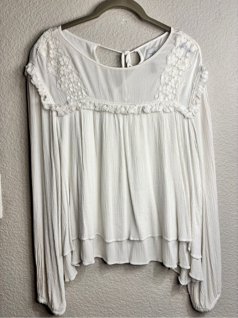 HD in Paris Ivory Ruffled Peasant Blouse with Lace Yoke - Picture 3 of 5